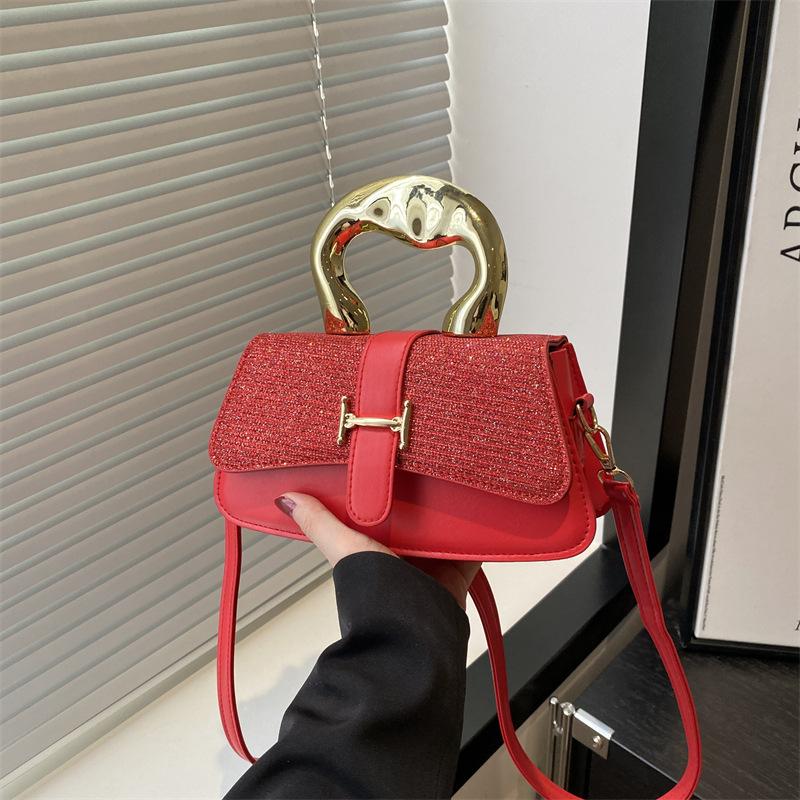2025 Textured Metal Portable Foreign Style New Women's Large Capacity Simple One Shoulder Underarm Crossbody Small Square Bag