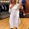 Abiti casual a maniche lunghe con scollo a V e stampa a tinta unita, autunno inverno, da donna