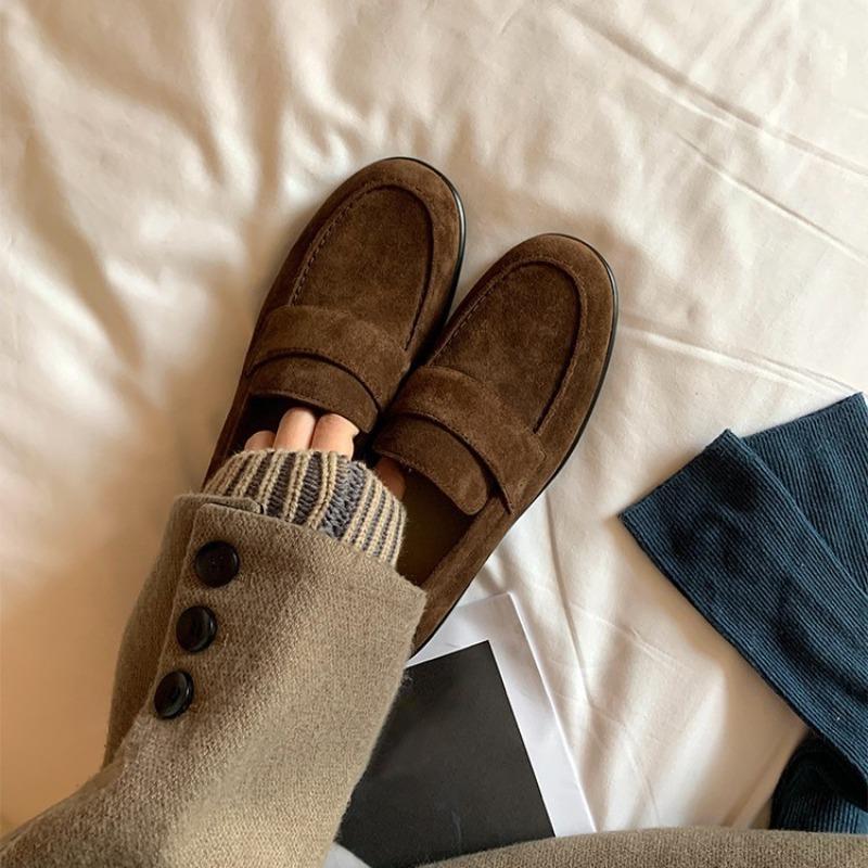 Schafsleder Retro Damen Leder Flachboden Lazy Matt Ein-Pedal Lazy mit Rock Kleine Lederschuhe