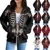 Damen Kapuzenpullover mit Reißverschluss, Langarm, Lässiger Stil, Halloween-Print