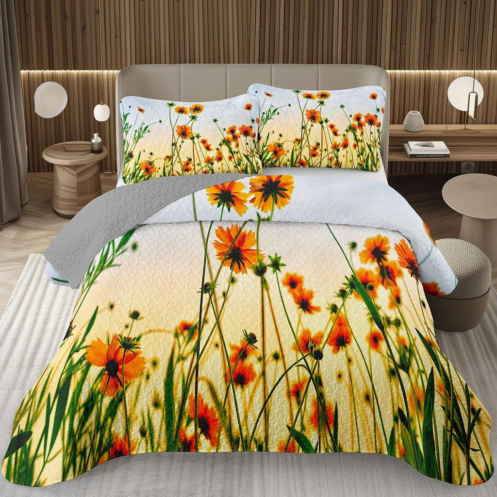 Spring Garden Plant Flower Bedspread Sets Botanical Floral Coverlet Twin Full Queen King Rustic Farmhouse Quilted Bedding Set
