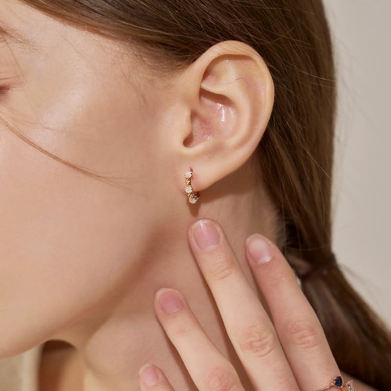 CRANNE 14K GF Rowlet White Ring Earrings C24EGF152