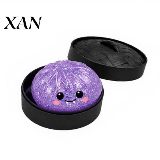 Squeeze Stress Ball Halloween Dumpling Toy with Steamer Box, Pumpkin Ghost Bat Steamed Sensory Bun for Relief, Party Favors