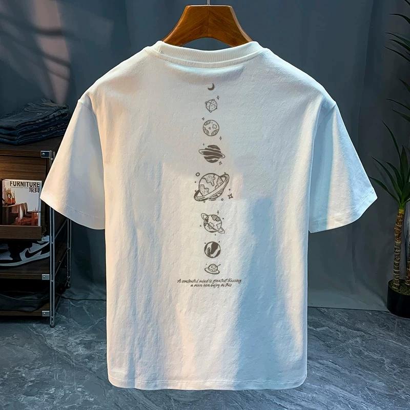 Cotton Round neck trendy tops, fashionable and versatile men's T-shirts, loose printed short sleeves for couples