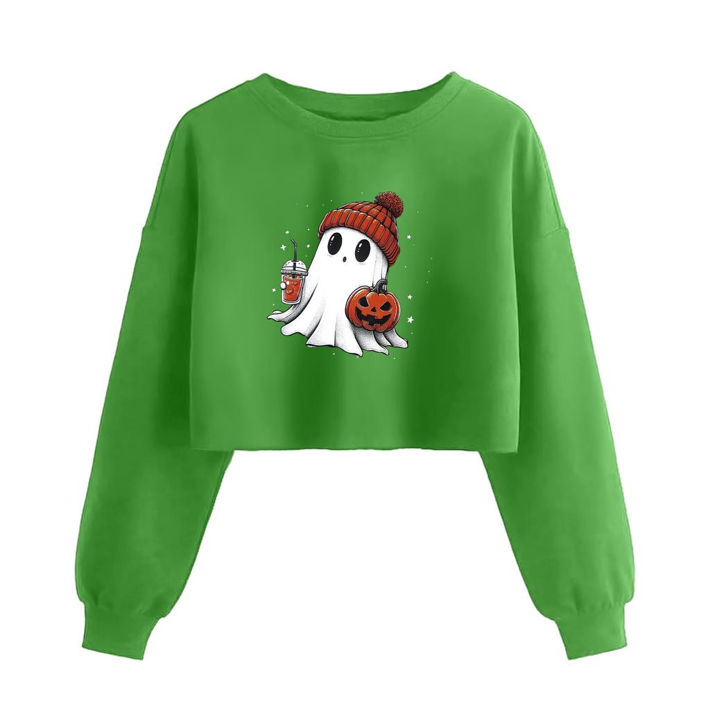 Women's Fashion Halloween Printed Navel-Exposed Long Sleeve Pullover Sweatshirt