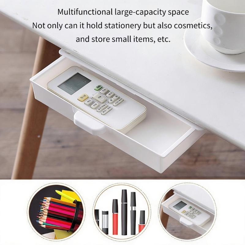 2Pcs Plastic Adhesive Under Cabinet Storage Boxes Under Desk Drawer Organizers Household Organization Tool
