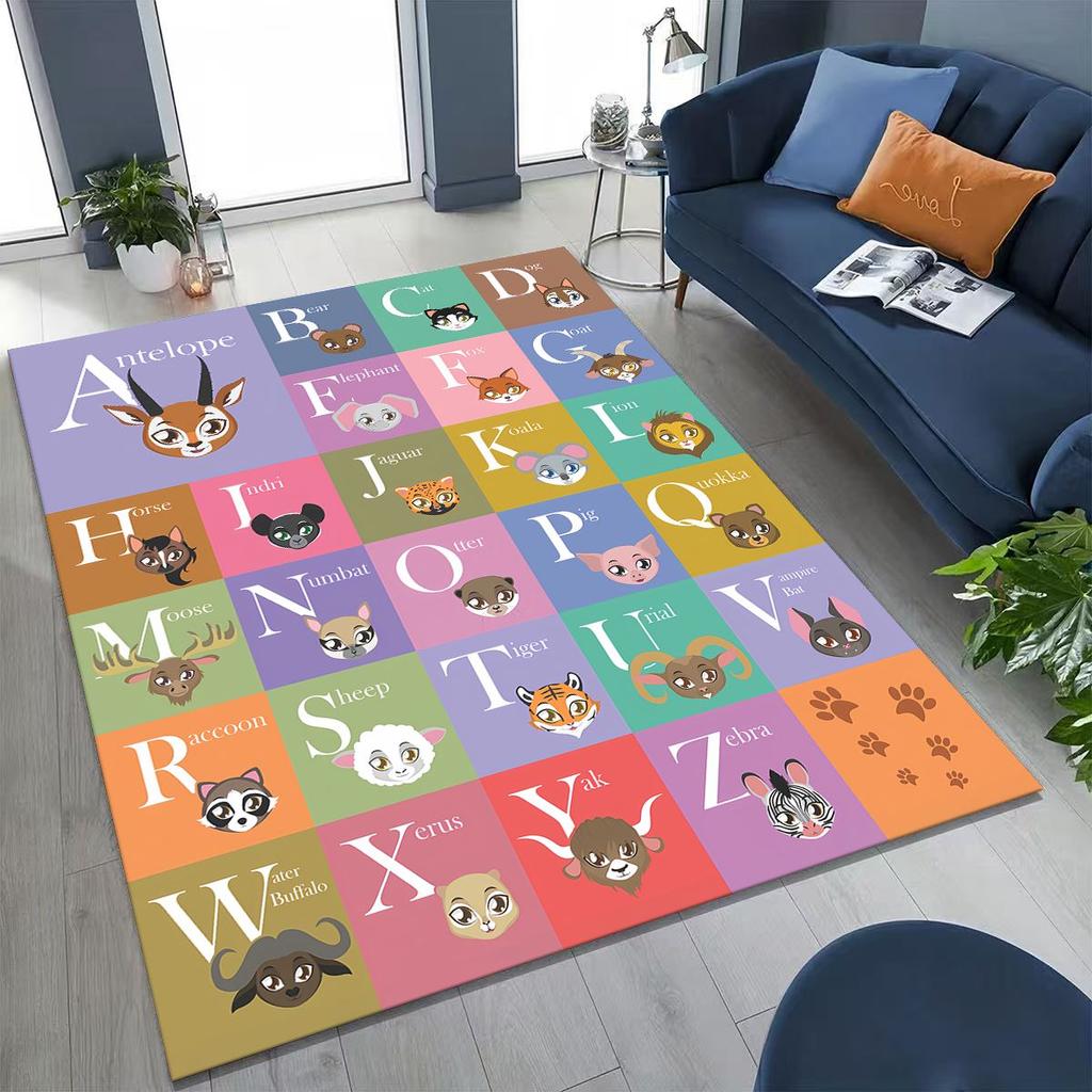 ABC Animal Alphabet Cartoon Early Educatio Children Crawling Playroom Rug for Bedroom Living Room Sofa Doormat Decor,Non-slip