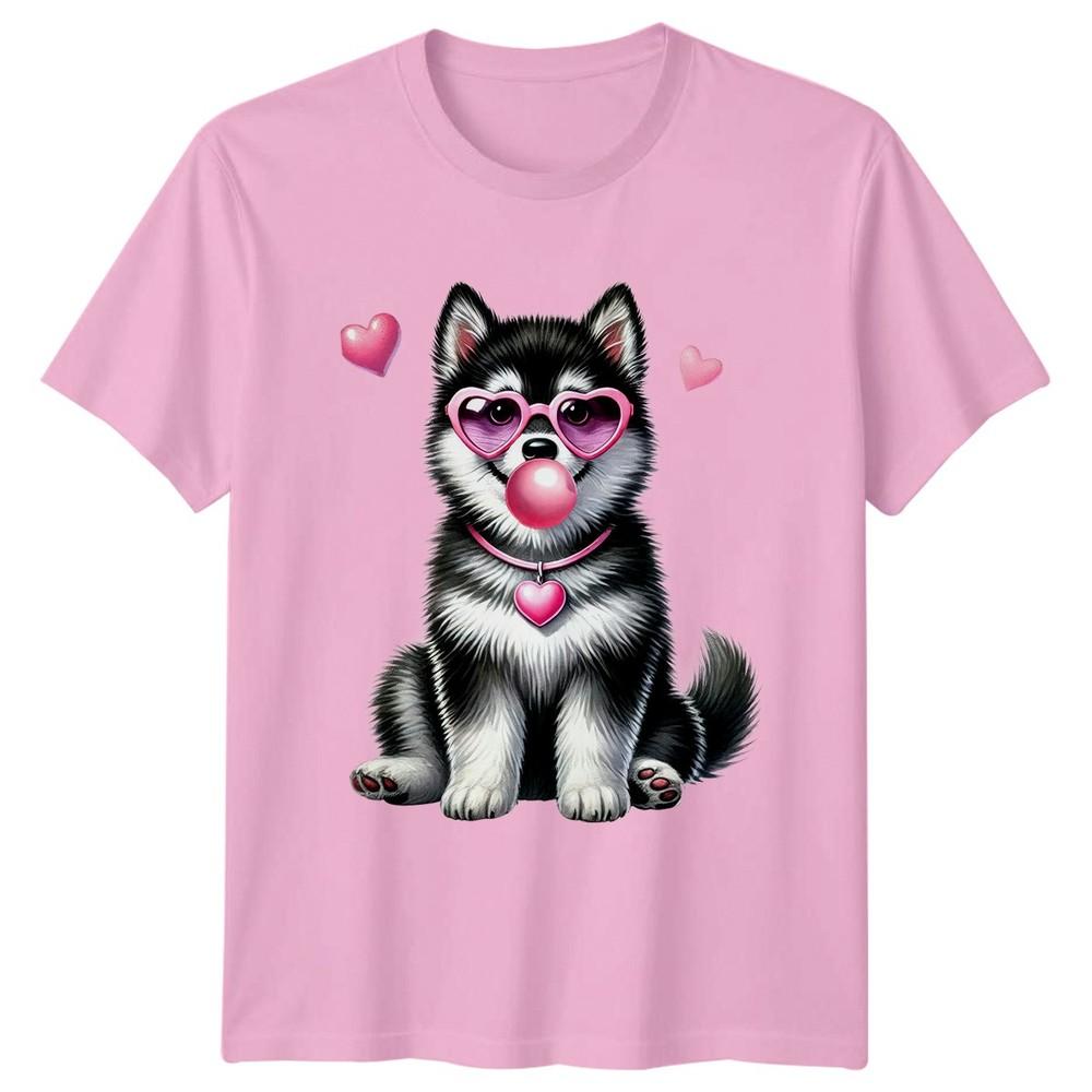 Cute Fluffy Puppy Wearing Heart Unisexs TShirt Husky Dog Lovers Valentines Day
