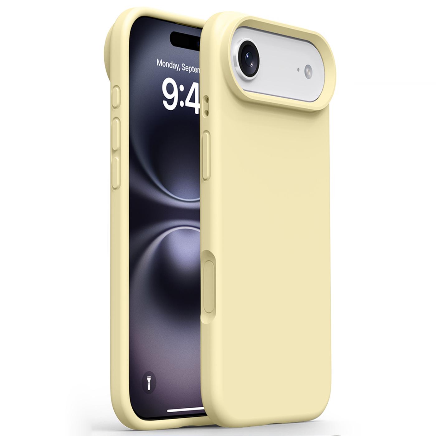 

For iPhone 17 Air Case Soft Microfiber Lining Liquid Silicone+PC Phone Cover Light Yellow