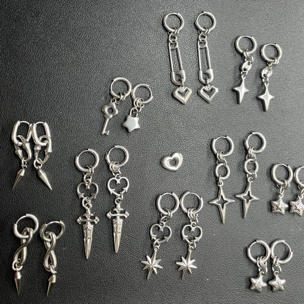 Punk Grunge Rock Rivet Chain Earrings Cool Fashion Geometric Drop Earrings Goth Aesthetic Charm Jewelry Hip Hop Accessories