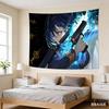 Blue Hair Anime Girl Tapestry Cool Action Character with Gun Print Wall Hanging for Teen Bedroom Game Room Decor
