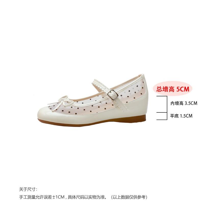 Splicing ballet Mary Jane shoes women's summer new inner height-increasing mesh bow high-end shallow mouth single shoes