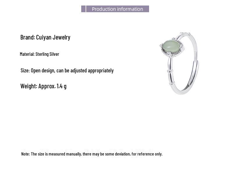 Cui Yan S925 Sterling Silver Jade Ring Women's Korean Blogger Style Retro Design