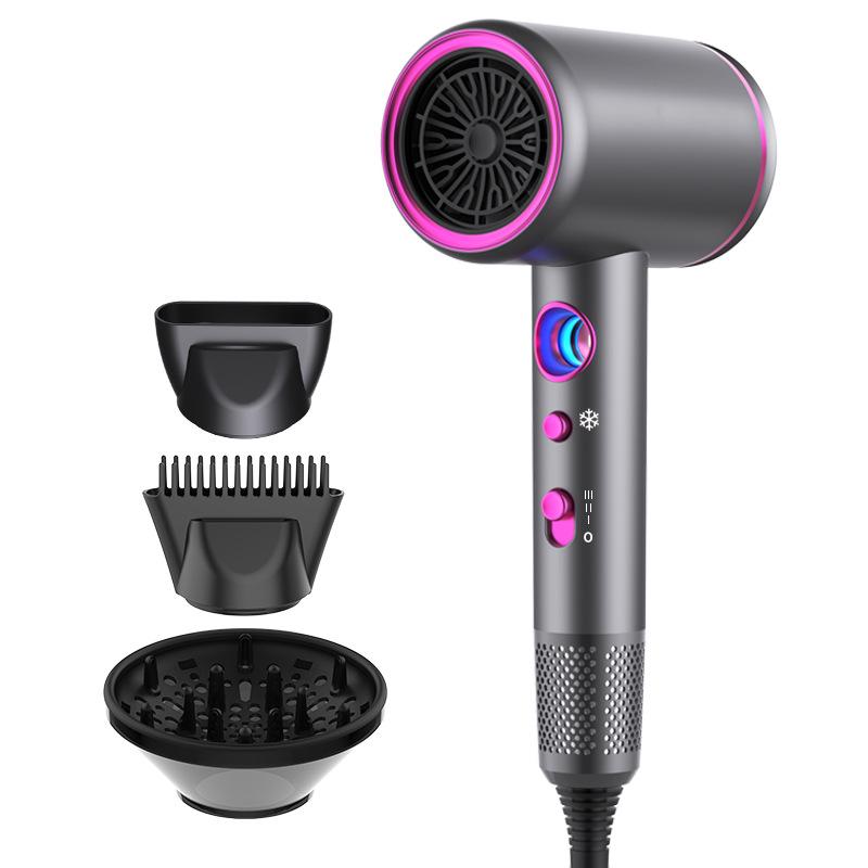 High-Power Hair Dryer with Temperature Display, 6 Levels, Hot & Cold Wind, Negative Ion Technology.