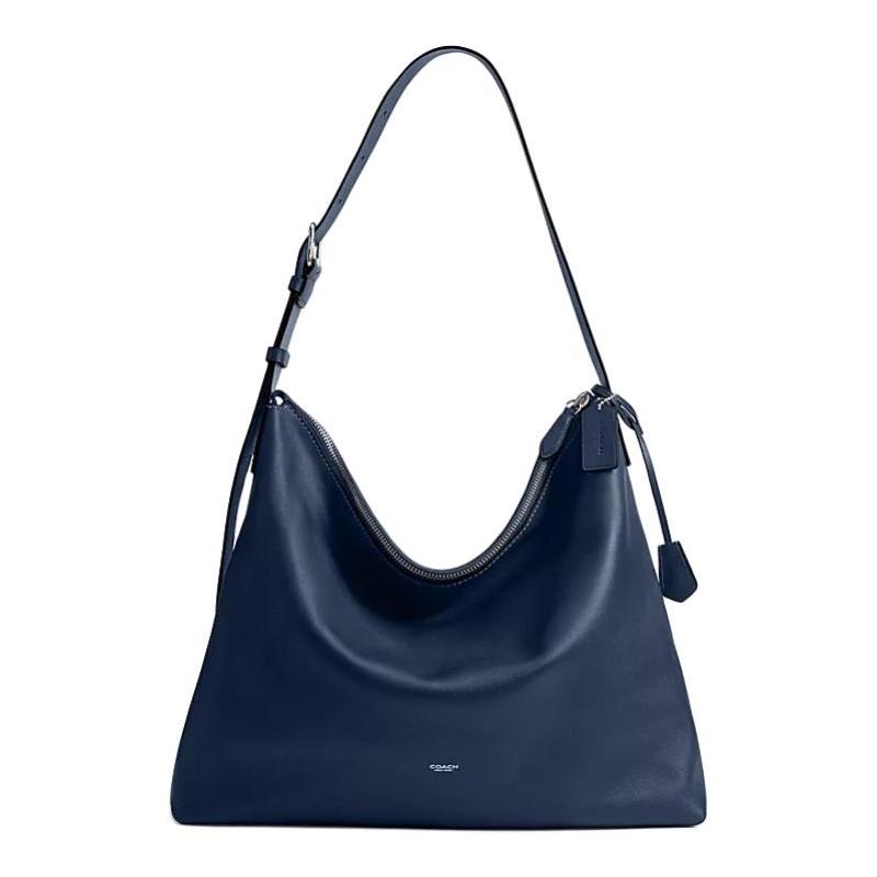 

COACH Mott Messenger Bag 47 letter embossed silver hardware natural textured leather crossbody bag large size unisex couple style blue синій