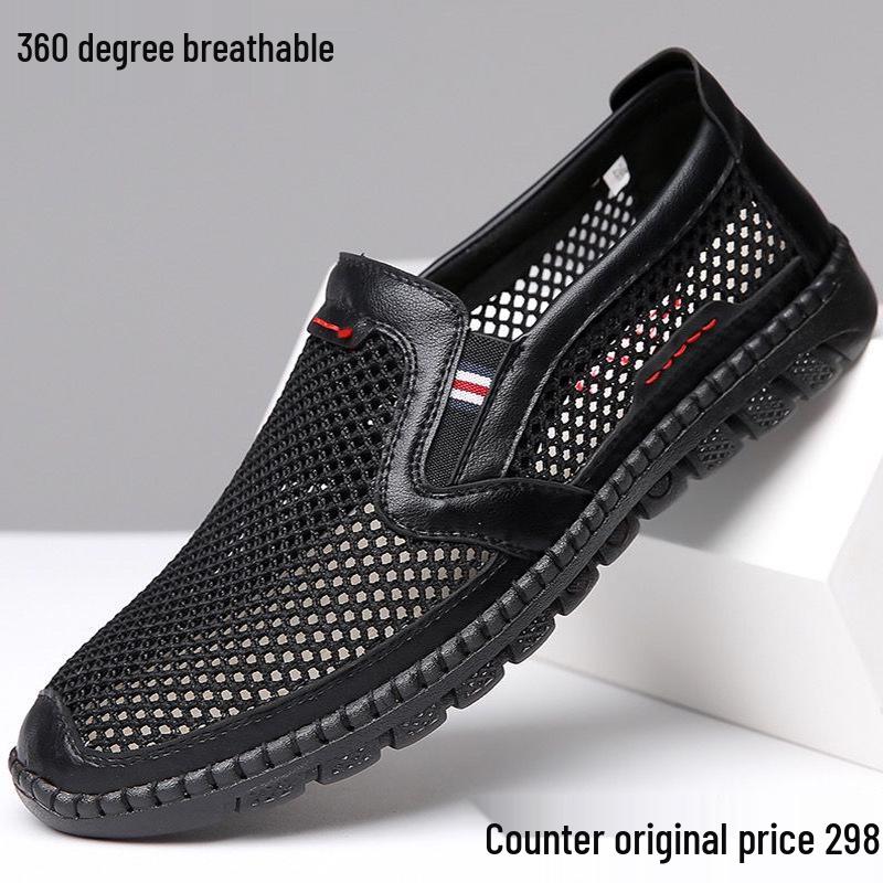 Men's Breathable Soft Leather Mesh Slip-on Shoes for Summer