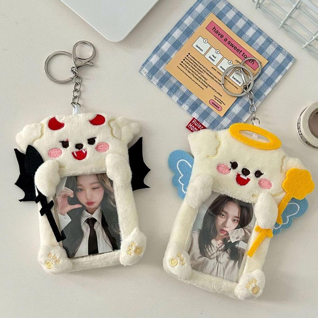 Angel & Devil Plush Card Holder: Korean Style Polaroid & Idol Photo Display Pendant for Couples