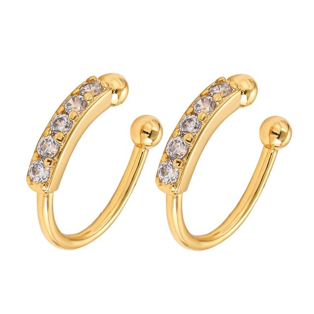 Women Cubic Zircon Rainbow Earrings Cubic Zirconia Ear Cuff Set Female Stylish Fashionable Gold Tone Huggie Clip On Earrings Earcuff Crystal Stone