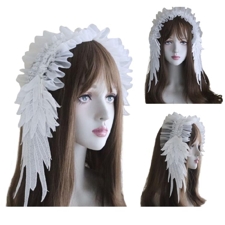 Angel Wing Anime Costume Lace Headband Adjustable Hairband For Women and Girl All Age Headwrap For Costume Event