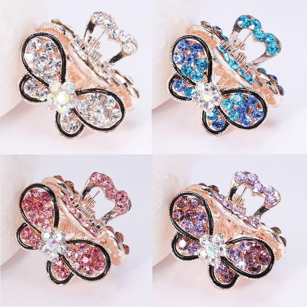 

Women Butterfly Hair Accessories Crystal Rhinestone Mini Hair Clip Hairpin Hair Claw Barrette розовый