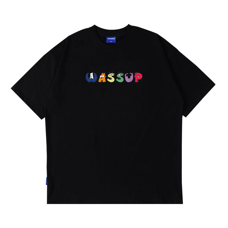 Wassup Trendy Brand Simple Letter T-Shirt Short Sleeve Unisex Summer 24 New Versatile Loose Casual Round Neck Top