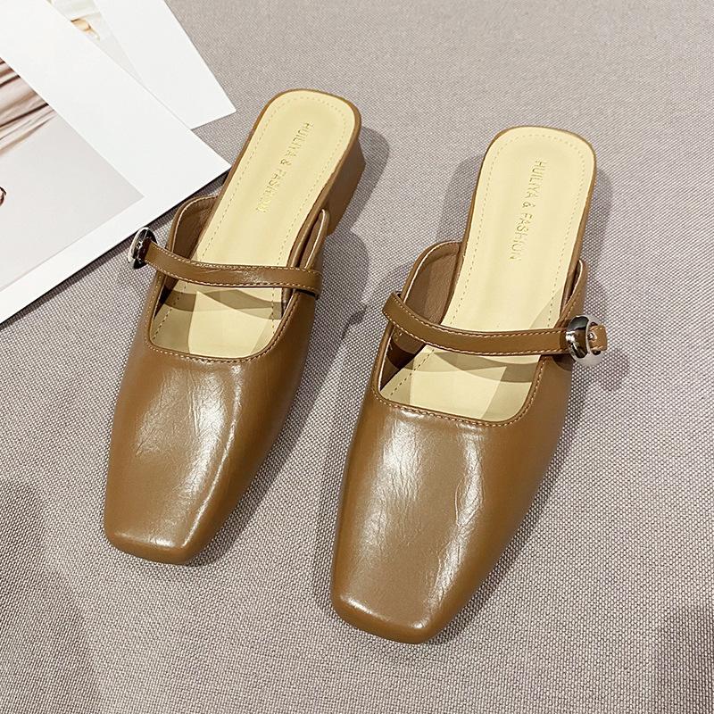 

Fashion Women s Half Slippers 2025 Summer New Fashion Buckle Strap Outdoor Non Slip High Heels Lightweight Comfortable Slip on Sandals 35 хаки