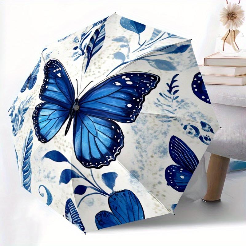 1pc Butterfly Floral Automatic Open/close Folding Compact Umbrella, 8-Rib Sturdy Canopy, Lightweight Portable, Everyday Use, Gift, Outdoor Umbrella, T