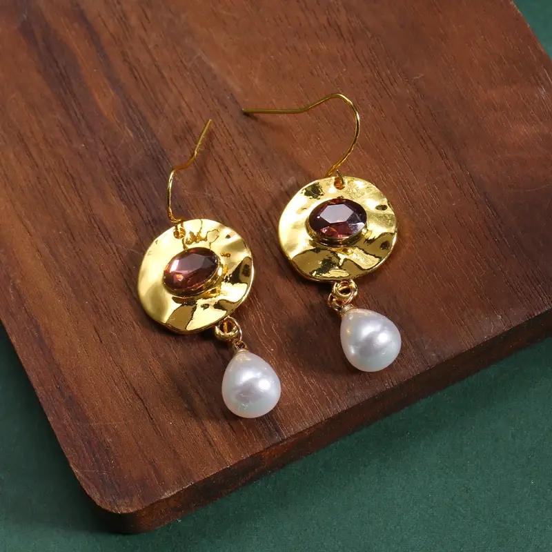 New Shiny Zircon Crystal Imitation Pearl Pendant Gold Color Earrings for Women Exquisite Luxurious Women's Wedding Jewelry