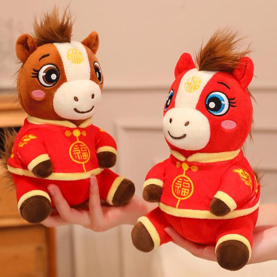 Pony Plush Toy Wear Tang Suit Cape 2026 Year of The Horse Zodiac PP Cotton Filling Pony Decor Chinese New Year Gift for Kids Collectors