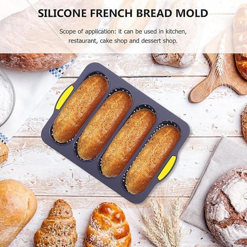 Silicone Baguette Pan 4 Holes Baguette Pan Bread Baking Pan Silicone Loaf Pan Easy To Release French Toast Bread Baking Tray
