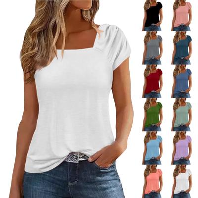 Women's Square Neck Summer Vest Loose Casual Solid Color Cap Sleeve Shirt Top