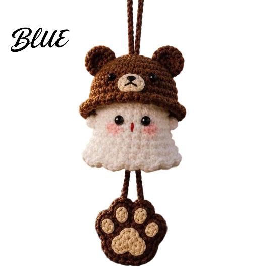 Holiday Party Favors Halloween Crochet Ghost Hanging Decoration Handmade Ornament for Car Cartoon Pendant Rearview Mirror Knit Yarn Decor