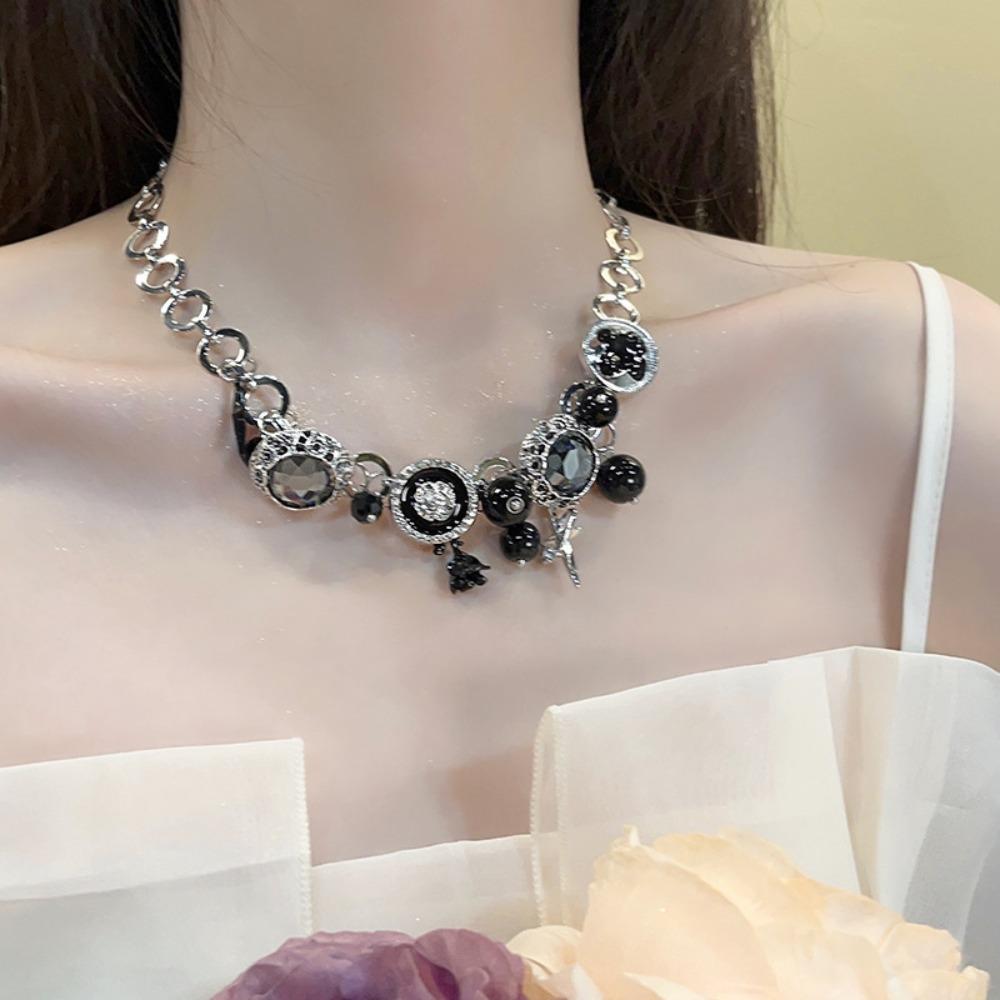 Crystal Rhinestone Beads Necklace Flower Clavicle Chain Choker Charm Gothic Necklace  Party