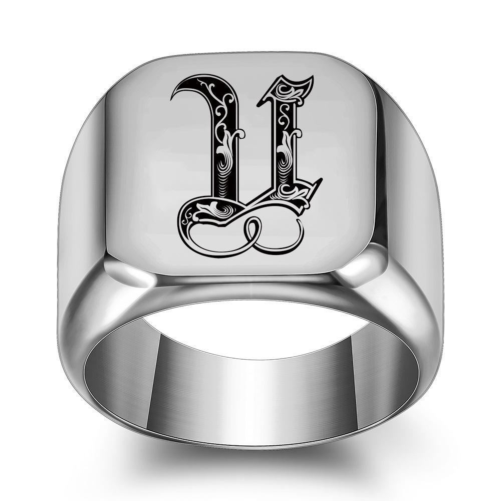 Siegelring mit Retro-Initialen für Männer, 14 mm, sperrig, schwerer Stempel, Herrenband, Edelstahlbuchstaben, individueller Charm-Schmuck, Geschenk für ihn