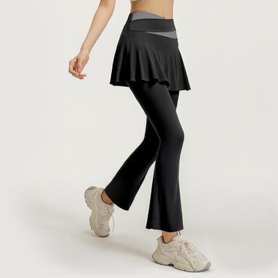 New Color Matching Flared Culottes High Elastic and Thin Fake Two High Waist Running Fitness Yoga Pants