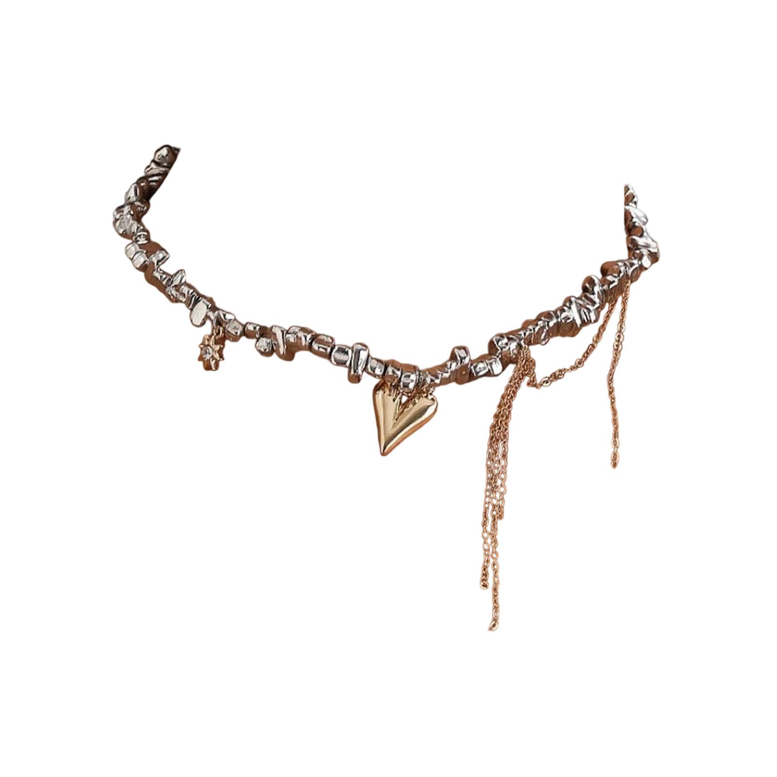 Ожерелье-чокер из нерегулярных бусин с кулоном-кисточкой в форме сердца, модное ожерелье для женщин One Size