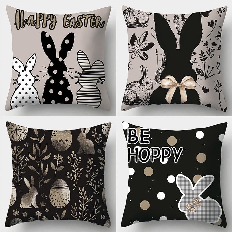 Easter Bunny Cartoon Pattern Decorative Throw Pillow Cover D Printed Polyester Sofa Cushion Case for Spring Home Decor