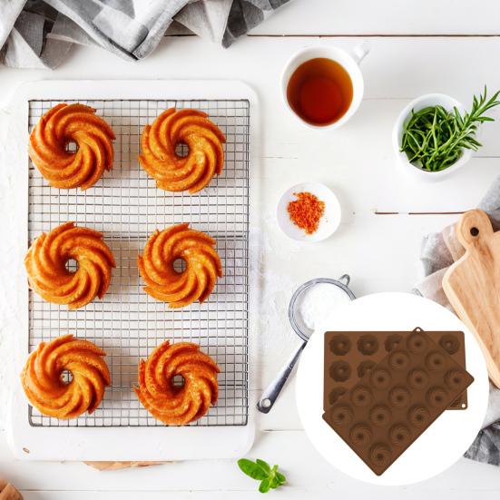 Silicone Cake Mold 15-Cavity Spiral Cookie Mold Non-Stick Baking Pan for Cookies Pastries Mousse Dessert