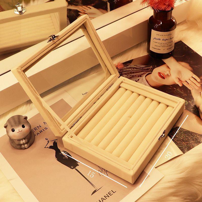 Simple Storage Window Transparent Jewelry Box Flannel Jewelry Storage Box Ring Stud Earrings Bracelet Necklace Jewelry