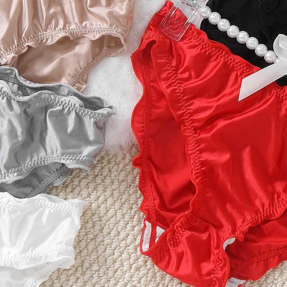 4/7Pcs Women's Sexy Satin G-string Panties Smooth And Silky Material,Comfortable Medium Rise for Wear All Day,Cute Style,Breathable,Cotton Crotch