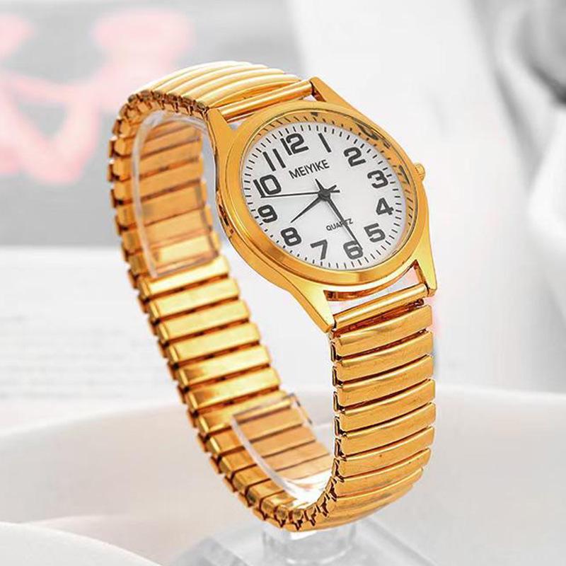 Vintage Large-Digit Quartz Watch with Stretchable Steel Band, Waterproof, Unisex for Middle-Aged and Elderly