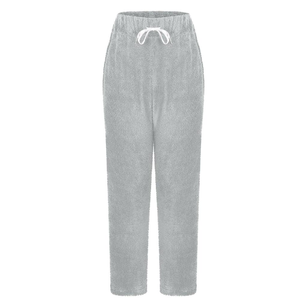 Womens Plush Pajamas Pants Fall Winter Fashion Warm Fleece Sweatpant Drawstring Elastic Waist Home Trouser