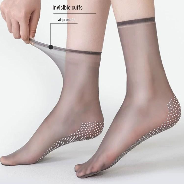 Crystal Women's Ultra-Thin Anti-Snag Mid-Calf Sheer Anti-Slip Stockings - Transparent Flesh Color for Summer