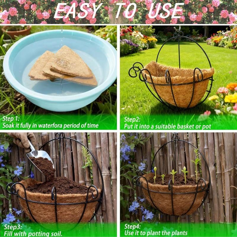 3x Semicircle Coco Fiber Liners for Hanging Wall Baskets Flower Planter Liner