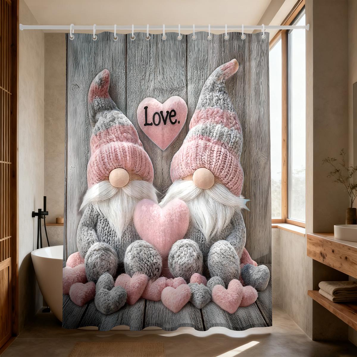 

1Pc Valentine S Day Romantic Love Goblin Print Waterproof Partition Privacy Hanging Curtain With 12 Hooks Multiple Sizes W60H190(CM)-1 Pcs