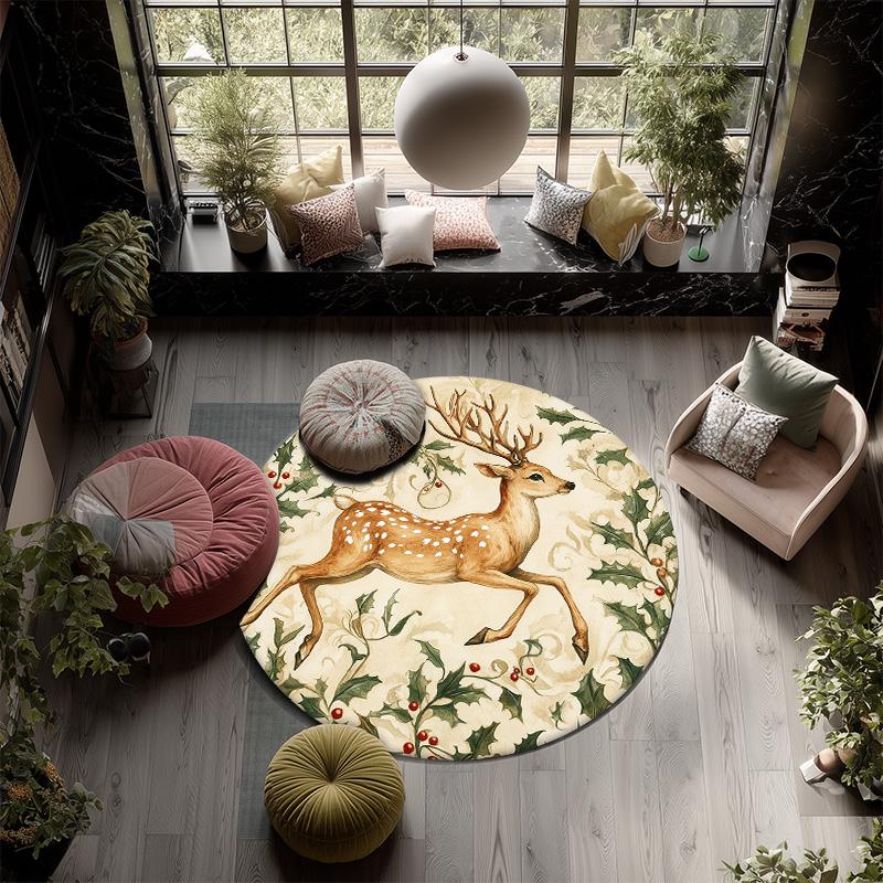 Laufendes Reh,Runder Teppich,Teppich für Wohnzimmer Schlafzimmer Sofa Spielzimmer Dekor,Rutschfeste Fußmatte