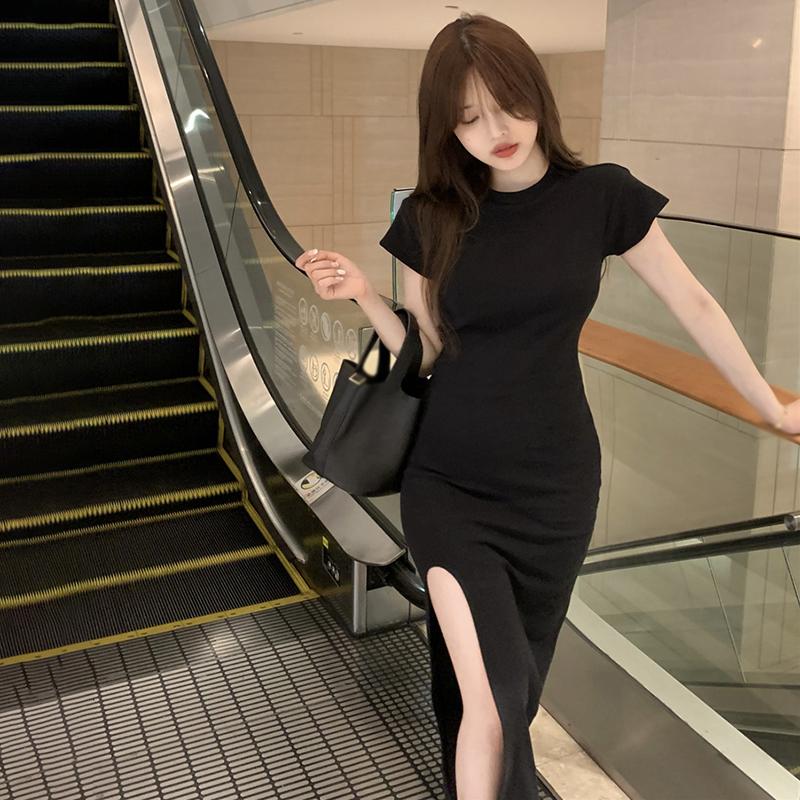 

Women s Dress Waist Split Temperament Advanced Feeling Solid Color One Size сірий