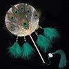 Peacock Feather Fan, Traditional Style Long Handle, Hanfu and Cheongsam Accessory, Handheld Fan for Performance and Photography Prop