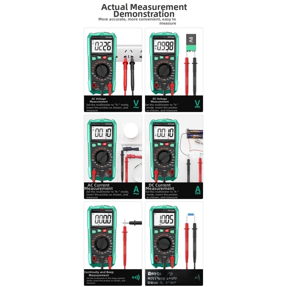 True RMS Digital Multimeter FY711A Auto Range NCV Detection Capacitance Frequency Measurement for Renewable Energy System Checks