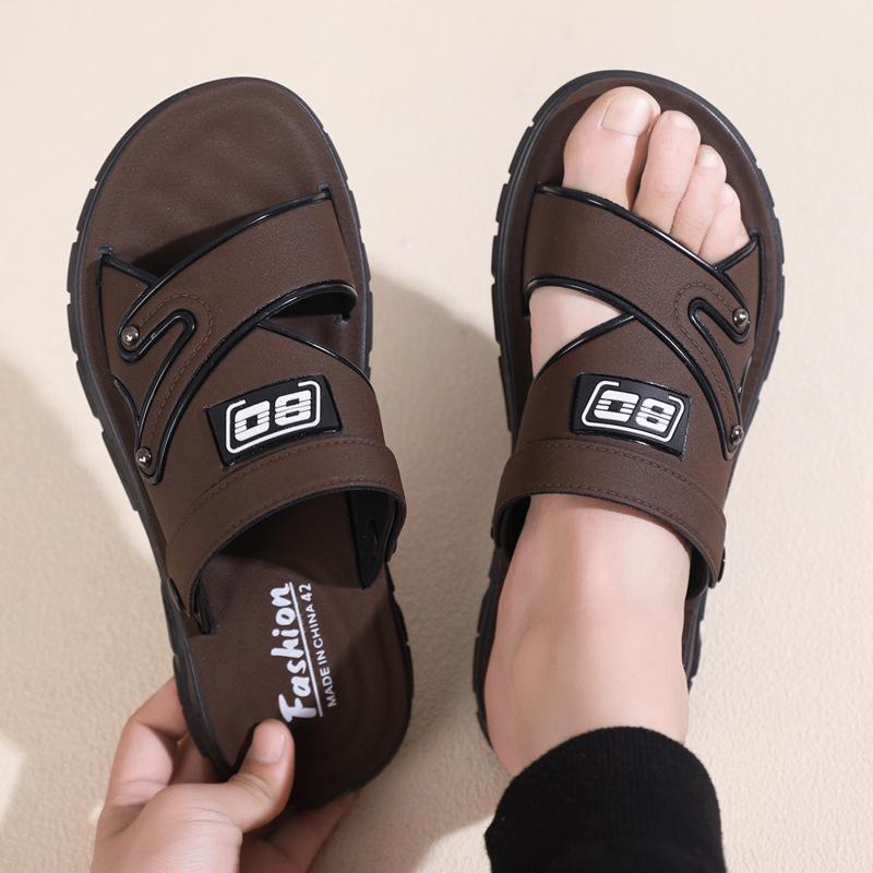 

Мужские 2025 Водонепроницаемые кожаные пляжные сандалии на толстой подошве: Мягкие и нескользящие сандалии и шлепанцы двойного назначения 41 [Runs a Size Small]